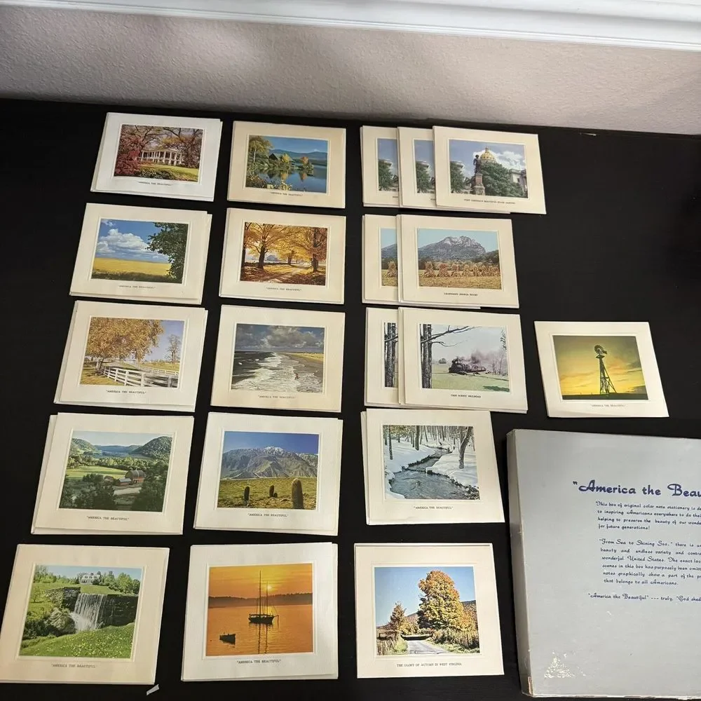 (20) Vintage America The Beautiful Embossed Photo Cards Envelopes Stationary New